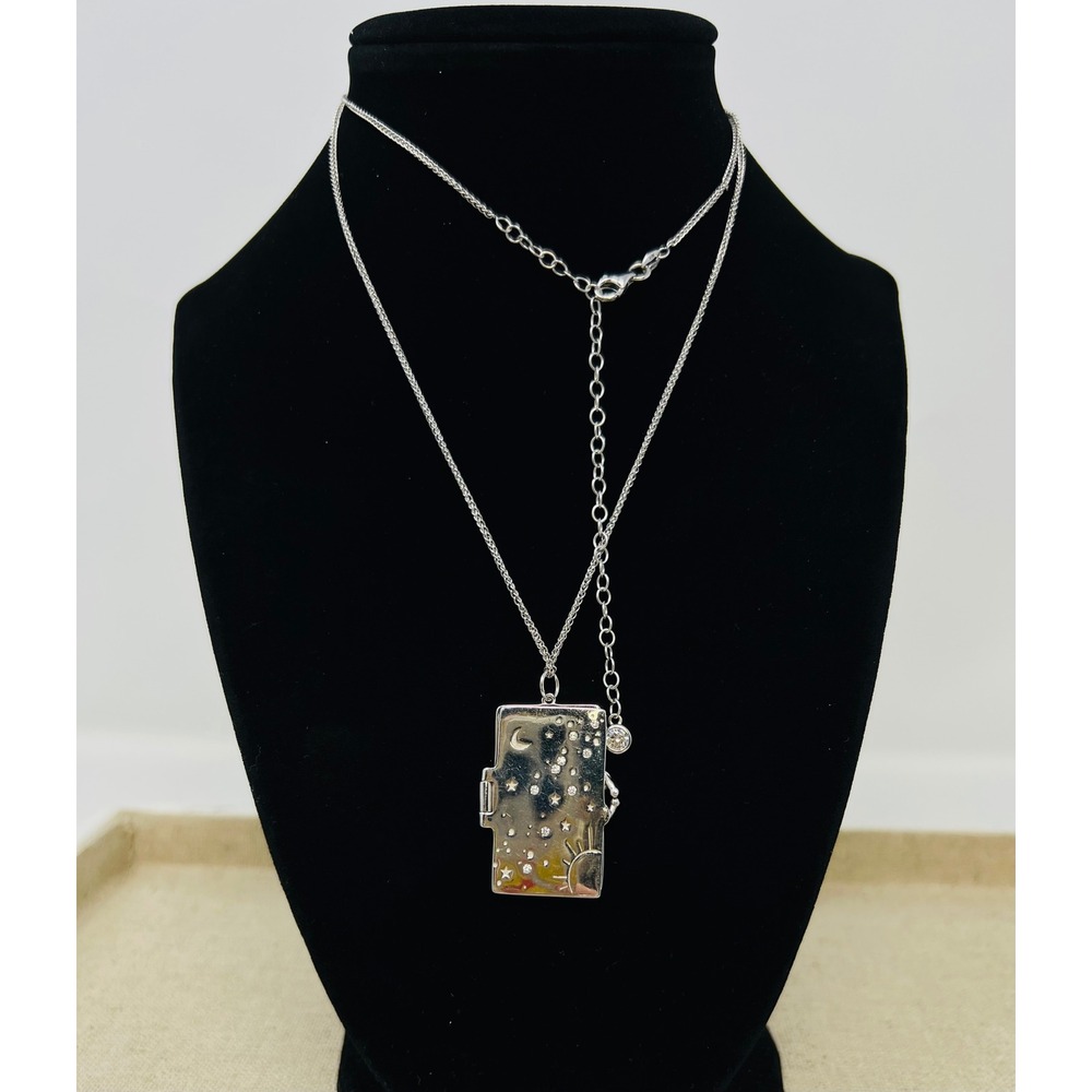 Sofia Zakia Sterling Silver Celestial Book  Moon Sun Star Dust Locket Necklace